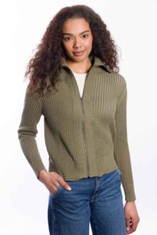 Openwork Zip Collared Cardigan