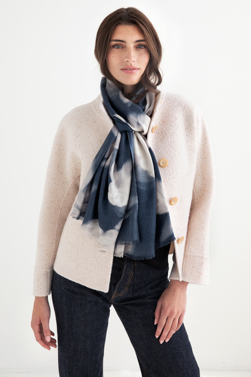 Washed Floral Scarf - Navy