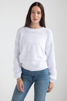 Ruched Sleeve Stitch Crew