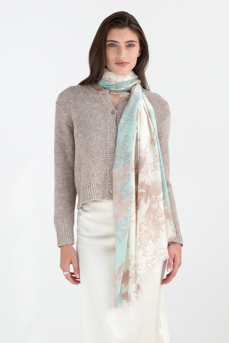 Painted Floral Scarf - Taupe