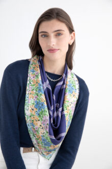 Floral Dotted Plaid Scarf - Navy