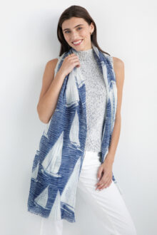 Sail Away Print Scarf -  Navy