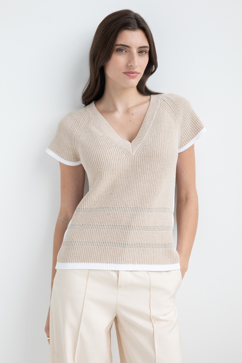 Cap Slv Tipped Raglan Vee
