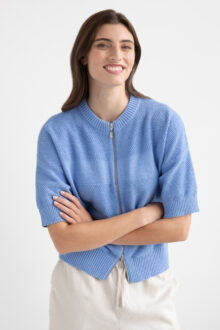 Textured Short Slv Zip Cardigan