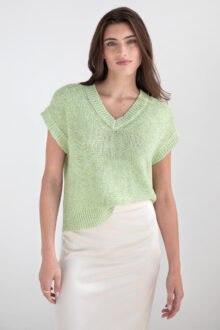 Linen Sequin Cap Slv Vee