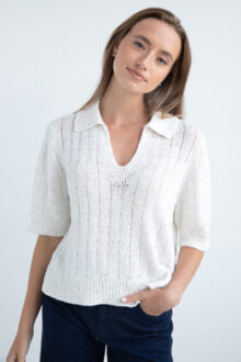 Linen Sequin Split Neck Polo