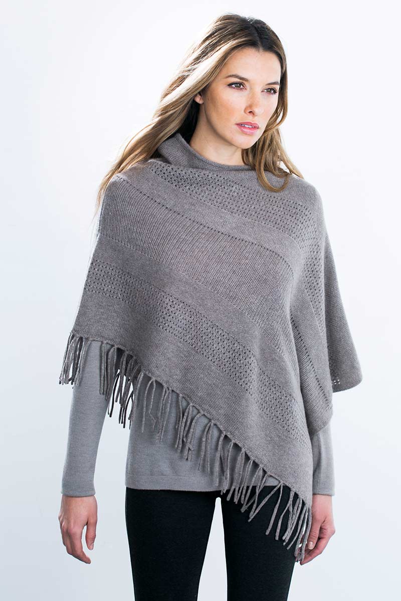 Kinross Cashmere | Open Stitch Fringe Poncho