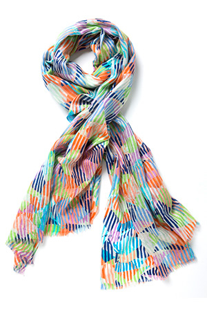 Kinross Cashmere | Stripe Mosaic Print Scarf