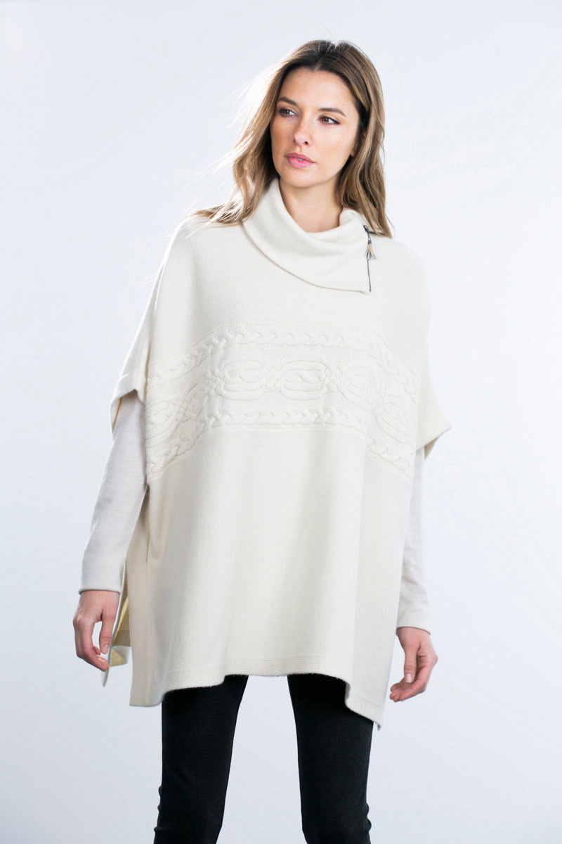 Kinross Cashmere | Zip Neck Cable Poncho