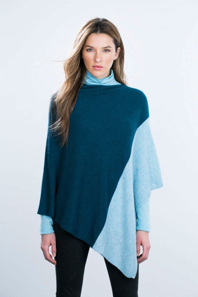 Two Tone Poncho - Juniper/Skye - Kinross Cashmere