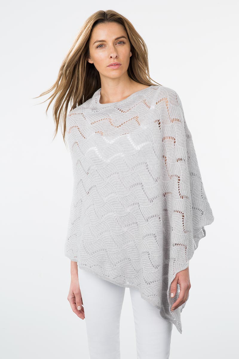 Kinross Cashmere | Resort 2015 |Zig Zag Pointelle Stitch Drape Poncho