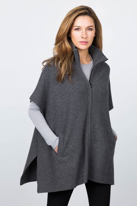 Rib Zip Poncho Kinross Cashmere