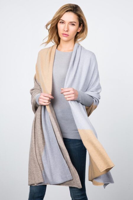 Intarsia Cashmere Travel Wrap - Dove / Palomino / Mink Kinross Cashmere