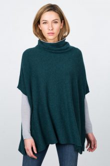 Contrast Cowl Poncho - Pine / Dove Kinross Cashmere