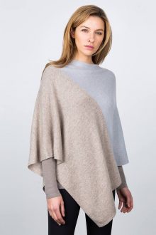 Colorblock Poncho - Mink / Dove Kinross Cashmere