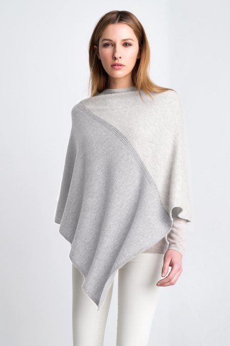 Colorblock Poncho - Driftwood / Limestone Kinross Cashmere 100% Cashmere