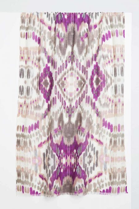 Ikat Print Scarf - Orchid Multi Kinross Cashmere 100% Cashmere