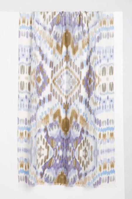 Ikat Print Scarf - Thistle Multi Kinross Cashmere 100% Cashmere