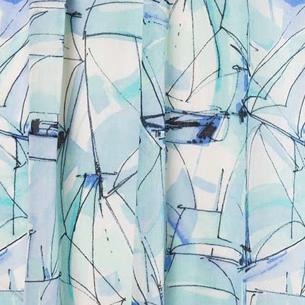 Wave Geo Print Scarf - Aquatint Kinross Cashmere 100% Cashmere