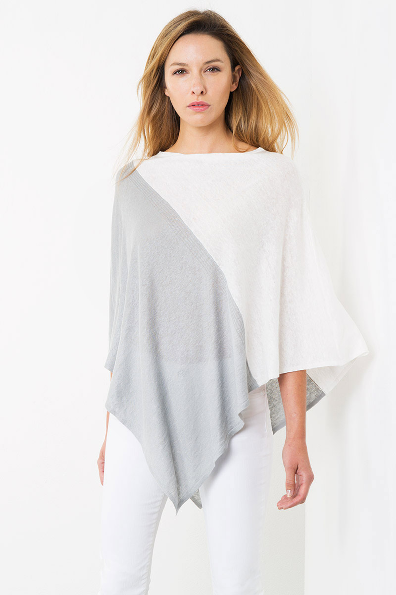 Stripe Border Poncho Kinross Cashmere