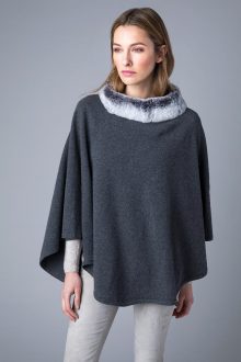 Fur Trim Poncho - Kinross Cashmere