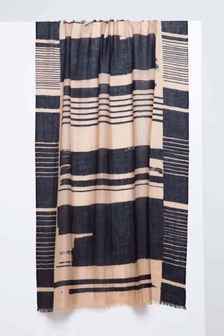 Linear Brushwork Print Scarf - Honey - Kinross Cashmere