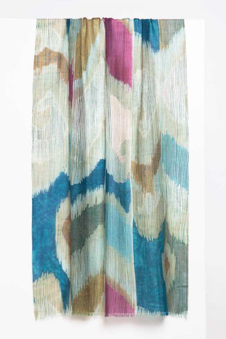 Etched Ikat Print Scarf - Balsam - Kinross Cashmere