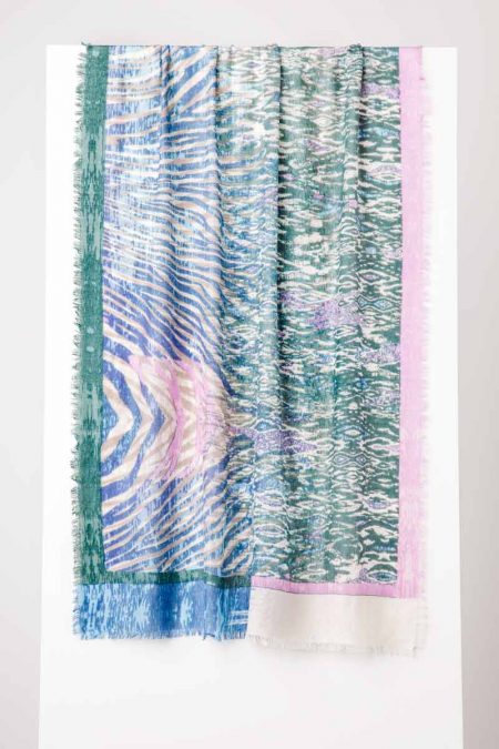 Animal Ikat Print Scarf - Sage Multi -Kinross Cashmere