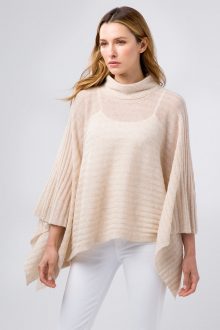 Mock Neck Rib Poncho - Kinross Cashmere