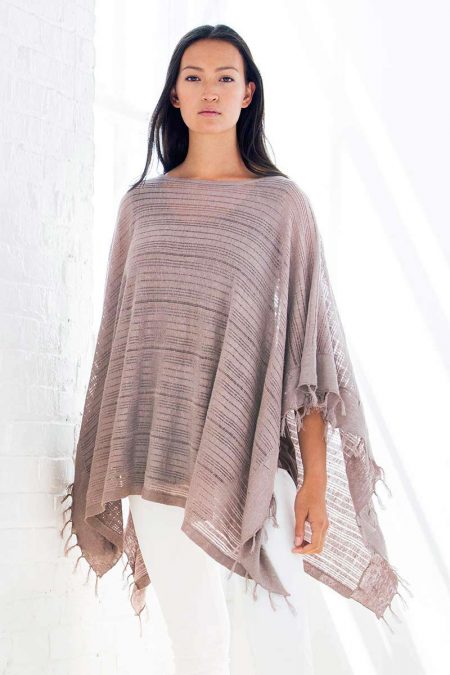 Fringe Openwork Poncho Kinross Cashmere 100% Cashmere