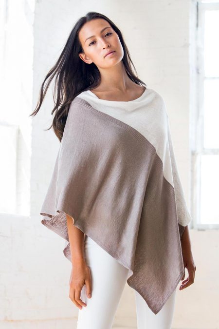 Linen Colorblock Poncho Kinross Cashmere 100% Cashmere