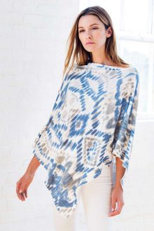 Ikat Print Poncho Kinross Cashmere 100% Cashmere