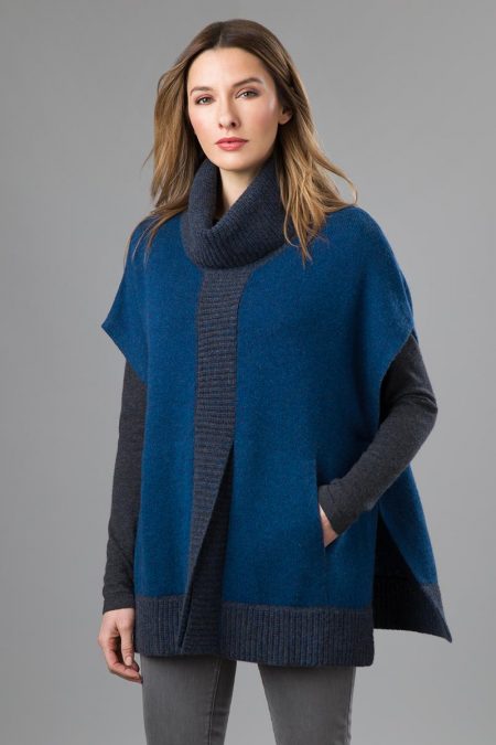 Plaited T-neck Split Front Poncho - Kinross Cashmere