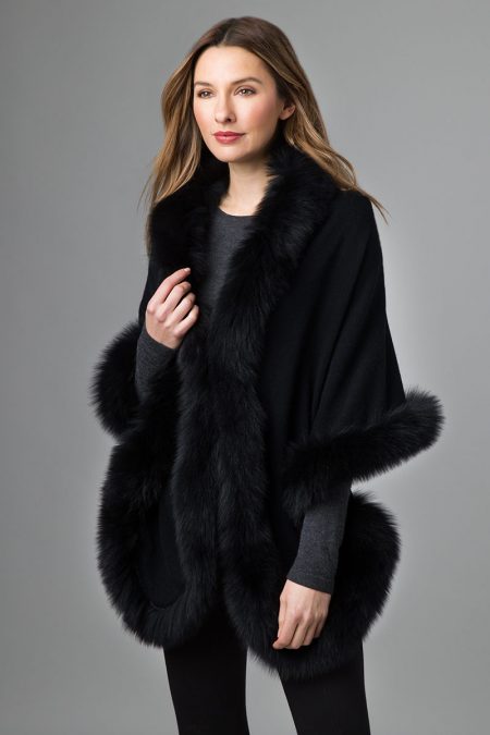 Fur Trim Oval Wrap - Kinross Cashmere