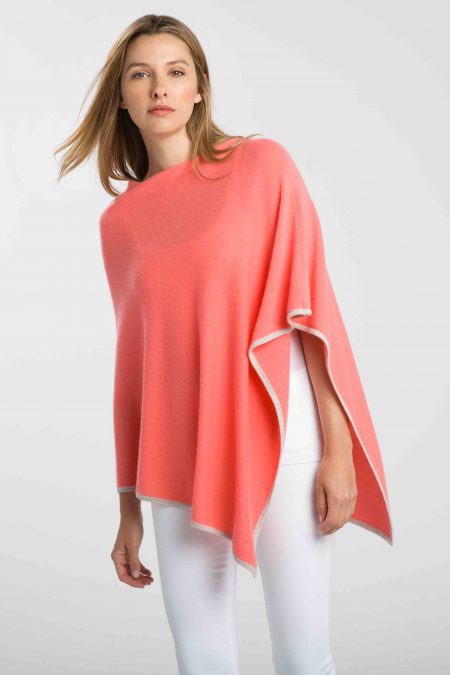 Contrast Trim Poncho - Kinross Cashmere