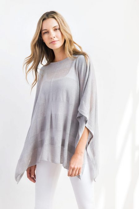 Linen Shadow Stripe Poncho - Kinross Cashmere