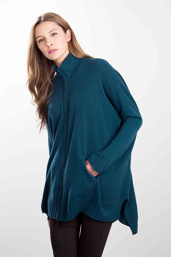 Kinross Cashmere | Oversized Zip Mock Cardigan