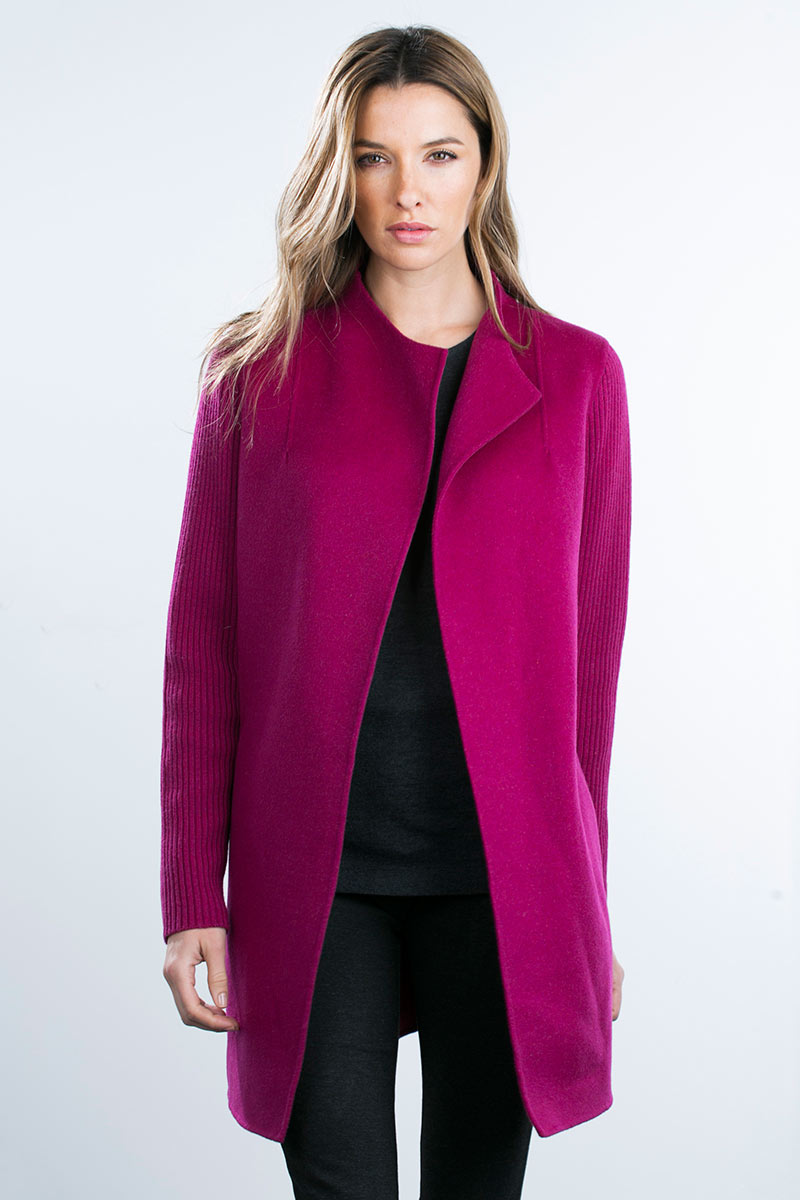 Kinross Cashmere | Rib Sleeve Woven Coat