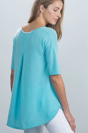 Pleated Back Shirttail Crewneck Kinross Cashmere