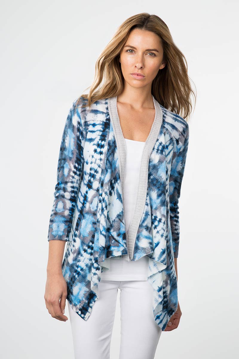 Kinross Cashmere | Resort 2015 | 3/4 Sleeve Tie Dye Drape Cardigan