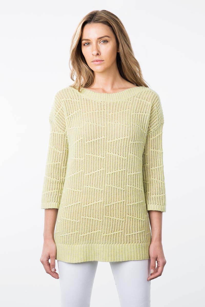 Kinross Cashmere | Resort 2015 | 3/4 Sleeve Mixy Openwork Boatneck