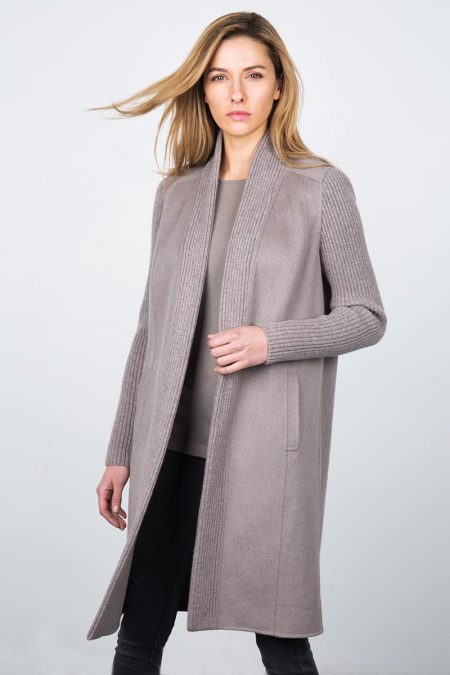 Rib Trim Vneck Coat Kinross Cashmere