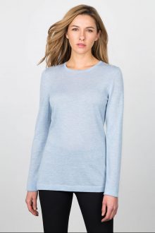 Worsted Crewneck - Ice Blue Kinross Cashmere 100% Cashmere