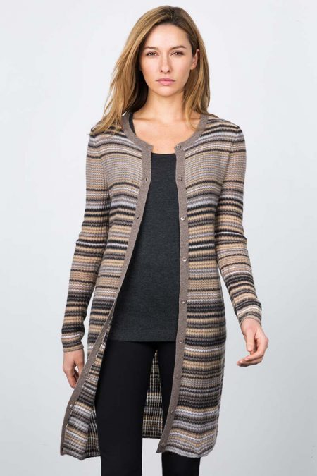 Drop Needle Rib Stripe Cardigan Kinross Cashmere 100% Cashmere