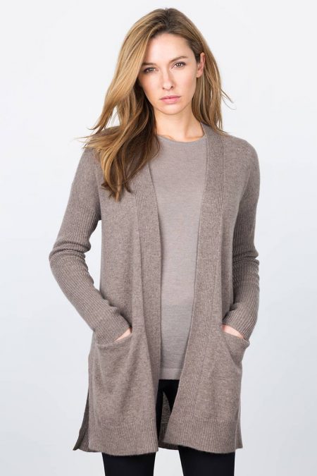 High Split Rib Trim Cardigan Kinross Cashmere 100% Cashmere