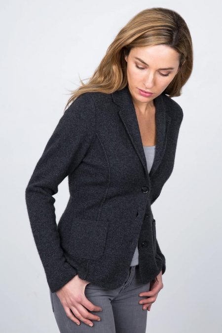 Notch Collar Blazer - Charcoal Kinross Cashmere 100% Cashmere