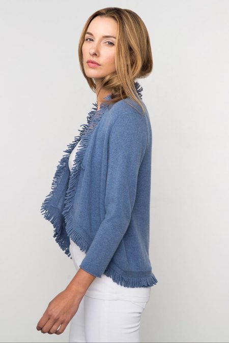 Kinross Cashmere | Spring 2016 | 3/4 Sleeve Short Fringe Cardigan