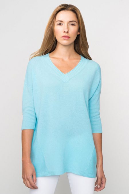 Kinross Cashmere | Resort 2016 | 3/4 Sleeve Deep Vee Pullover