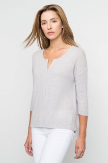 Kinross Cashmere | Spring 2016 | 3/4 Slv High/Low Zip Splitneck