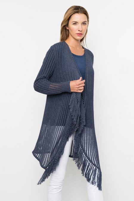 Kinross Cashmere | Spring 2016 | Drop Needle Fringe Cardigan